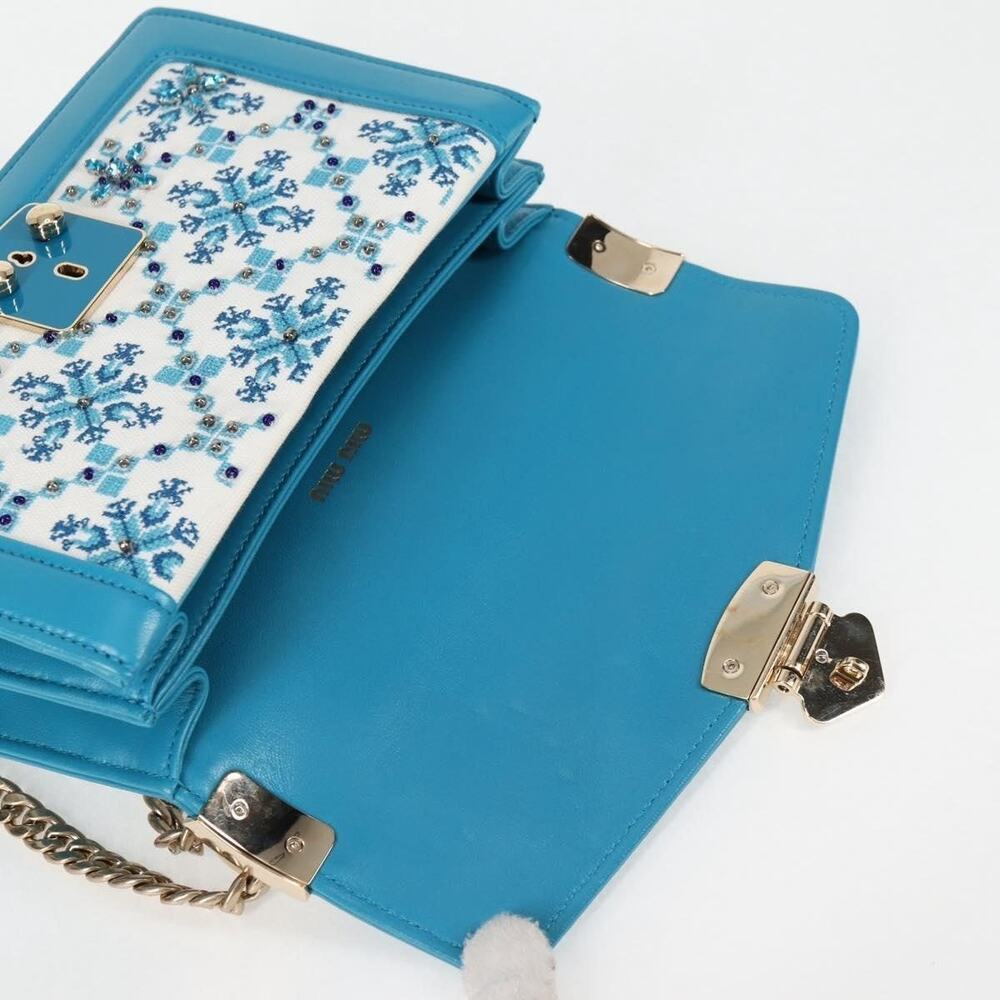 Miu Miu Canvas Leather Chain Shoulder Bag Blue - Picture 6 of 14